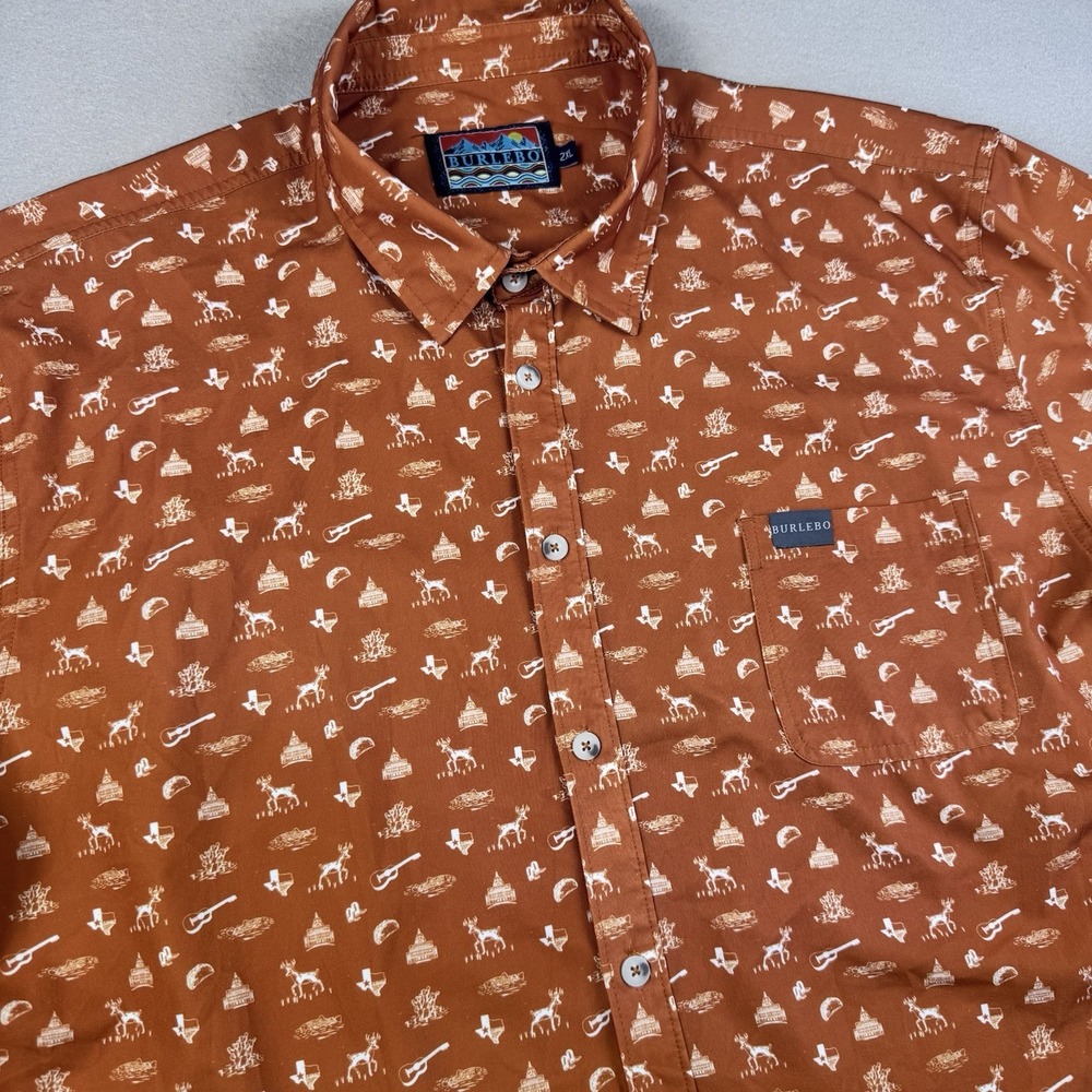 Burlebo Performance Button Shirt Men 2XL Orange Gameday In Austin Texas Longhorn